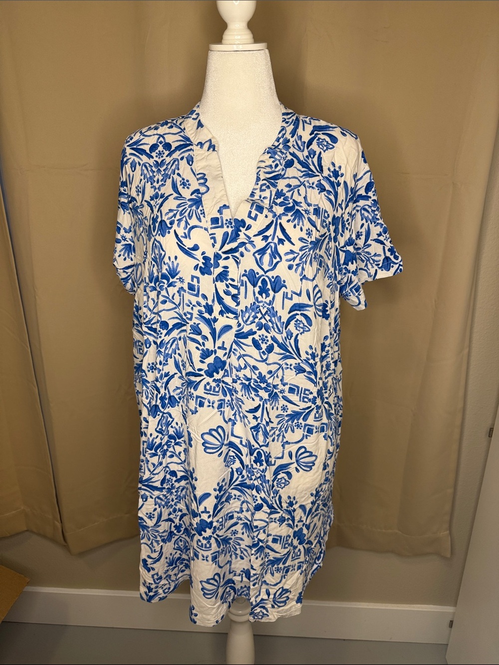 Women's Blue & White Floral Swim Cover-Up Tunic